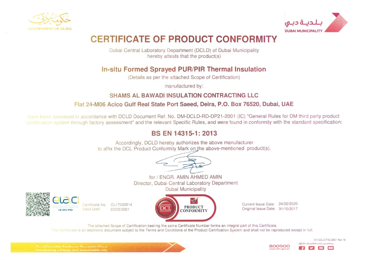 DCL Certificate of Product Conformity 2020 to 2021